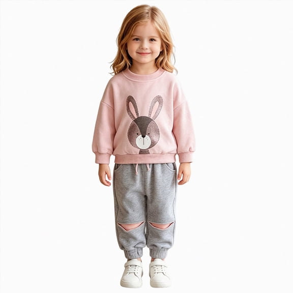 TOWED22 Baby Girl Clothes Newborn Infant Fall Winter Outfits Graphic Print/Embroidery Long Sleeve Crewneck Sweatshirts Pants,Pink,3-4 Y