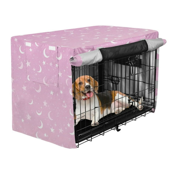 Qxltty Star Moon Pink Pattern Crate Cover Durable Oxford Cloth Pet Kennel Sunshade Universal Fit for 35in Wire Cage