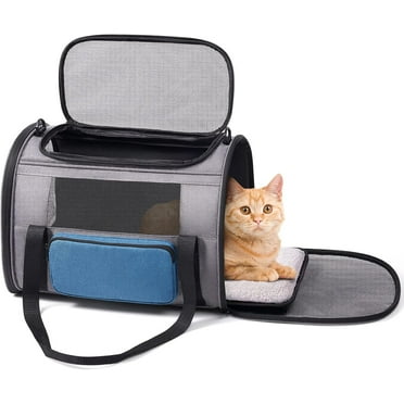 Cat Carrier for Large Cats 20 lbs,Medium Cats Under 25 lbs,2 Cats and Small Dogs with Unique Side Bag,Top Load Pet Carrier Soft-Sided Escape Proof with 4 Ventilated Windows
