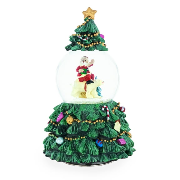 Santa's Riding Polar Bear Spinning Musical Water Snow Globe