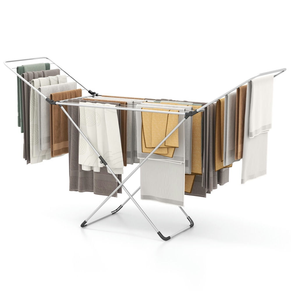 Finihen Drying Rack, Clothes Drying Rack, Folding Clothes Drying Rack with Adjustable Wings for Indoor and Outdoor Use, Silver Finihen Drying Rack, Clothes Drying Rack, Folding Clothes Drying Rack with Adjustable Wings for Indoor and Outdoor Use, Silver
