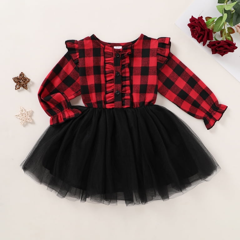 Younger Tree Holiday Toddler Girl's Christmas Plaid Mesh Dress Outfit, 3-4T  - Walmart.com