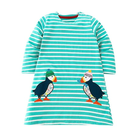 

Infant Baby Girls Dresses Striped Printed Long Sleeve O-Neck Appliques A-Line Flared Skater Cotton Outfit Wedding Stylish Holiday Dress