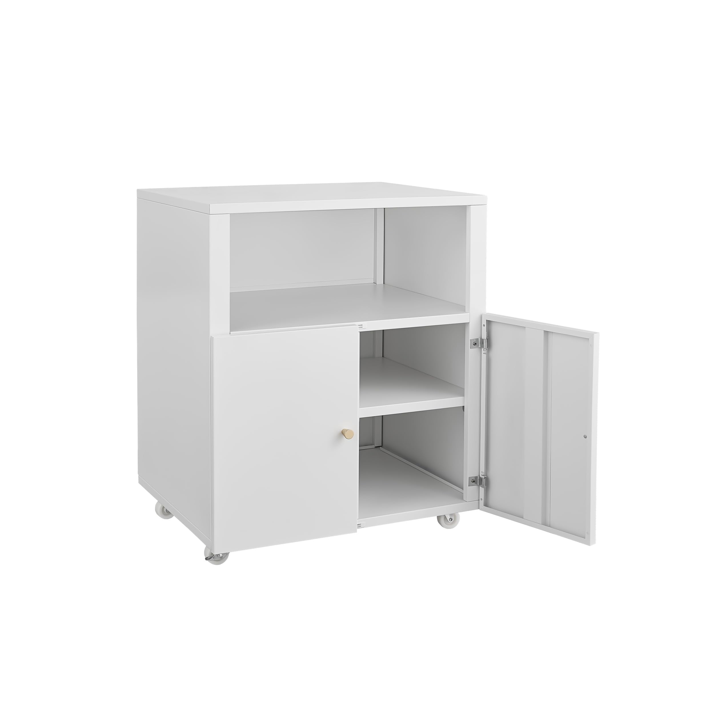 M optimized Metal Printer Cabinet with Storage, Heavy Duty Rolling 3D Printer Stand with 2 Doors, Under Desk File Cabinet for Home Office Corner and Small Spaces