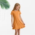thumbnail image 4 of Ruyang Girls Short Sleeve Dress Crew Neck Ruffled Hem A Line Dress Solid Loose Fit Lightweight Casual Sporty Dresses for Kids Toddlers, 4 of 8