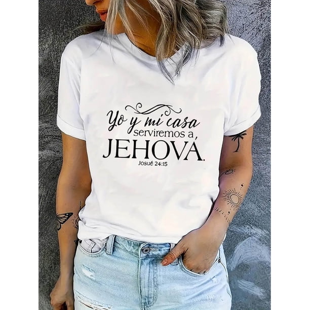 Women'S Casual Crew Neck T-Shirt with Jehovah Print, Knit Fabric with Medium Stretch, Short Sleeve, Comfortable for All Seasons