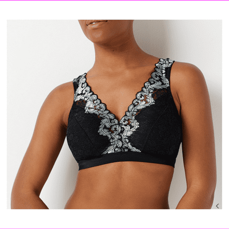

Breezies Wirefree Bralette with Lace Neckline in Black w/ Cream size Medium