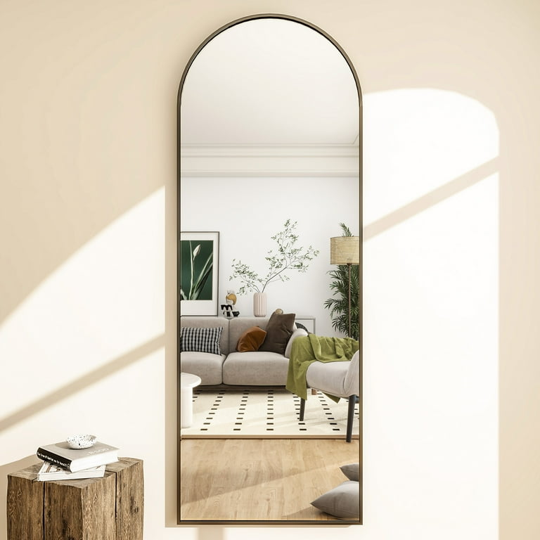 BEAUTYPEAK Arched Full Length Floor Mirror 64x21.1 Full Body Standing  Mirror,Black