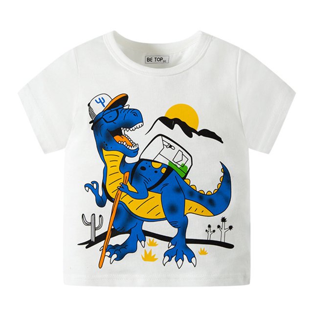 Gibobby Blusas Manga Larga Niños Camisetas de cuello redondo de manga corta con dinosaurio de dibujos animados para niños pequeños y bebés, camisetas, ropa para niños(Blanco, 4-5 Años)