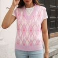 thumbnail image 6 of Womens Sweaters Retro Diamond Grid V Neck Sleeveless Knit Vest Preppy Style Soft Skin Friendly Versatile Top Pink L, 6 of 7