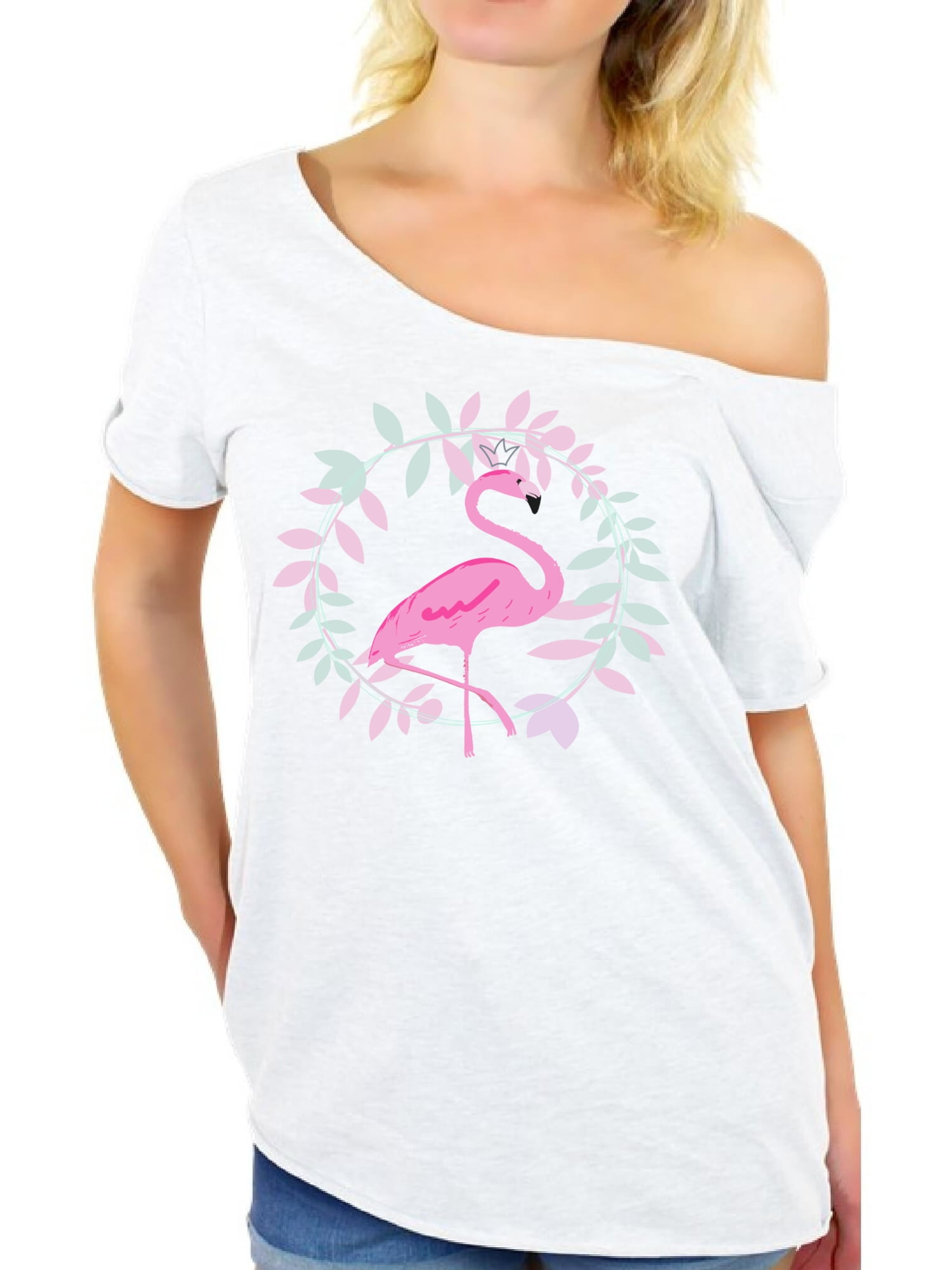 Awkward Styles Flamingo Crown Off The Shoulder Tshirt for Women Summer