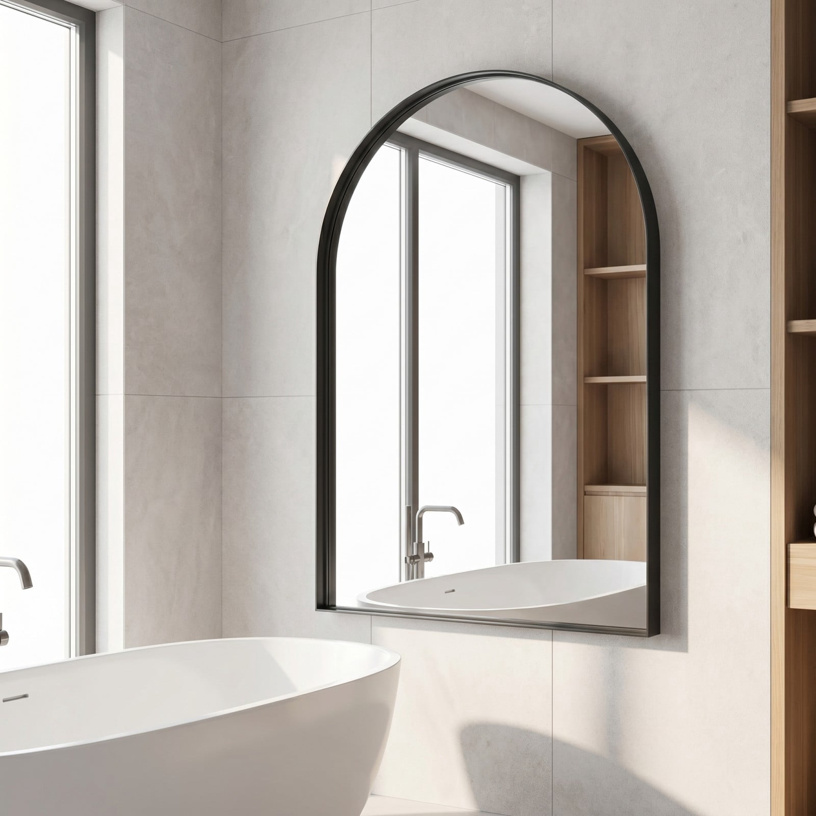 Gleamira 30"x48" Arched Bathroom Mirror Wall Vanity Mirror with Deep Frame, Black