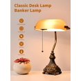 thumbnail image 3 of Newrays Vintage Amber Glass Bankers Desk Lamp for Home Office, Library with Pull Chain Switch Plug in Fixture, LED Bulb Included, 3 of 6