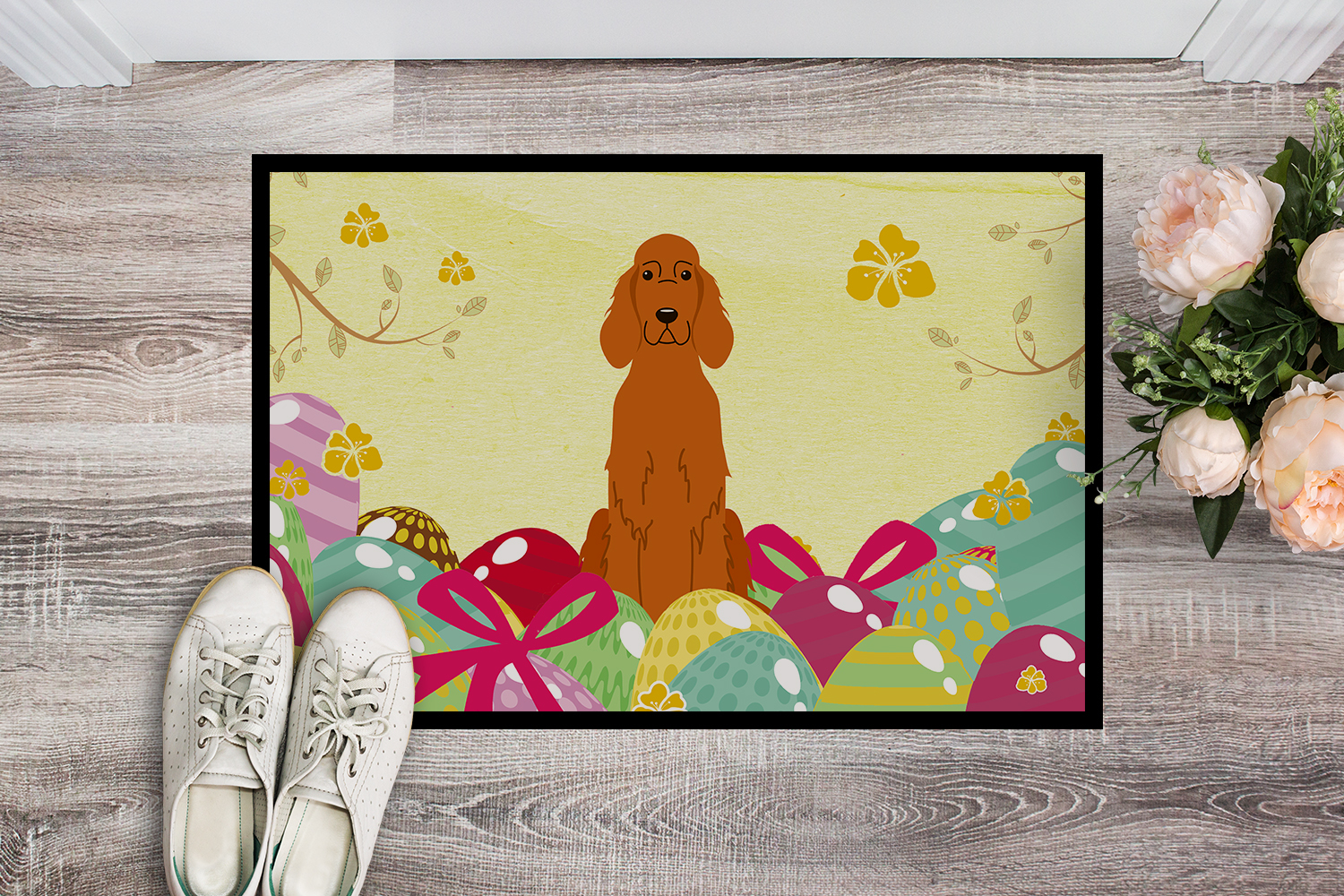 Carolines Treasures BB6064JMAT 24 x 36 in. Easter Eggs Irish Setter Indoor or Outdoor Mat