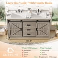 thumbnail image 5 of Merluxy 61" Farmhouse Double Bathroom Vanity with Sink Combo, Dual Basin Bathroom Storage Cabinet, Large Double Bath Vanity Sink Set, Light Grey, 5 of 10