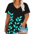 thumbnail image 4 of 4X Women's Plus Size Short Sleeve V-Neck Tops Printed Casual Shirts Under $10, 4 of 5