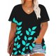thumbnail image 4 of Puntoco Liquidación de blusas cortas para mujer Camisa básica estampada de manga corta con cuello en V y talla grande para mujer, 4 of 5