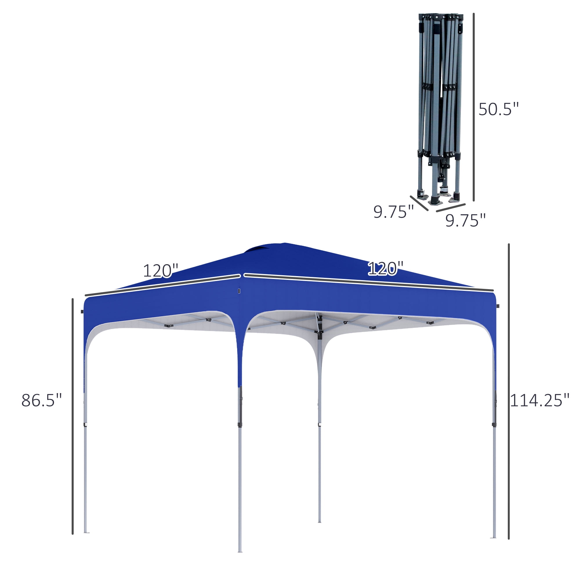 Outsunny 10' x 10' Pop Up Canopy Tent with Wheeled Carry Bag and 4 Sand Bags, Instant Sun Shelter, Tents for Parties, Height Adjustable, for Outdoor, Garden, Patio, Blue