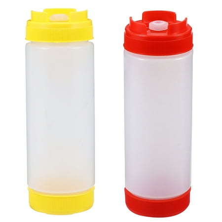 

2pcs Plastic Sauce Bottles Two-headed Squeeze Bottles Tomato Catchup Dispenser