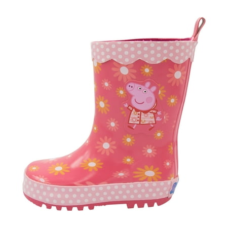Peppa Pig Pink Floral Toddler Kids Waterproof Rain Boot Size 5