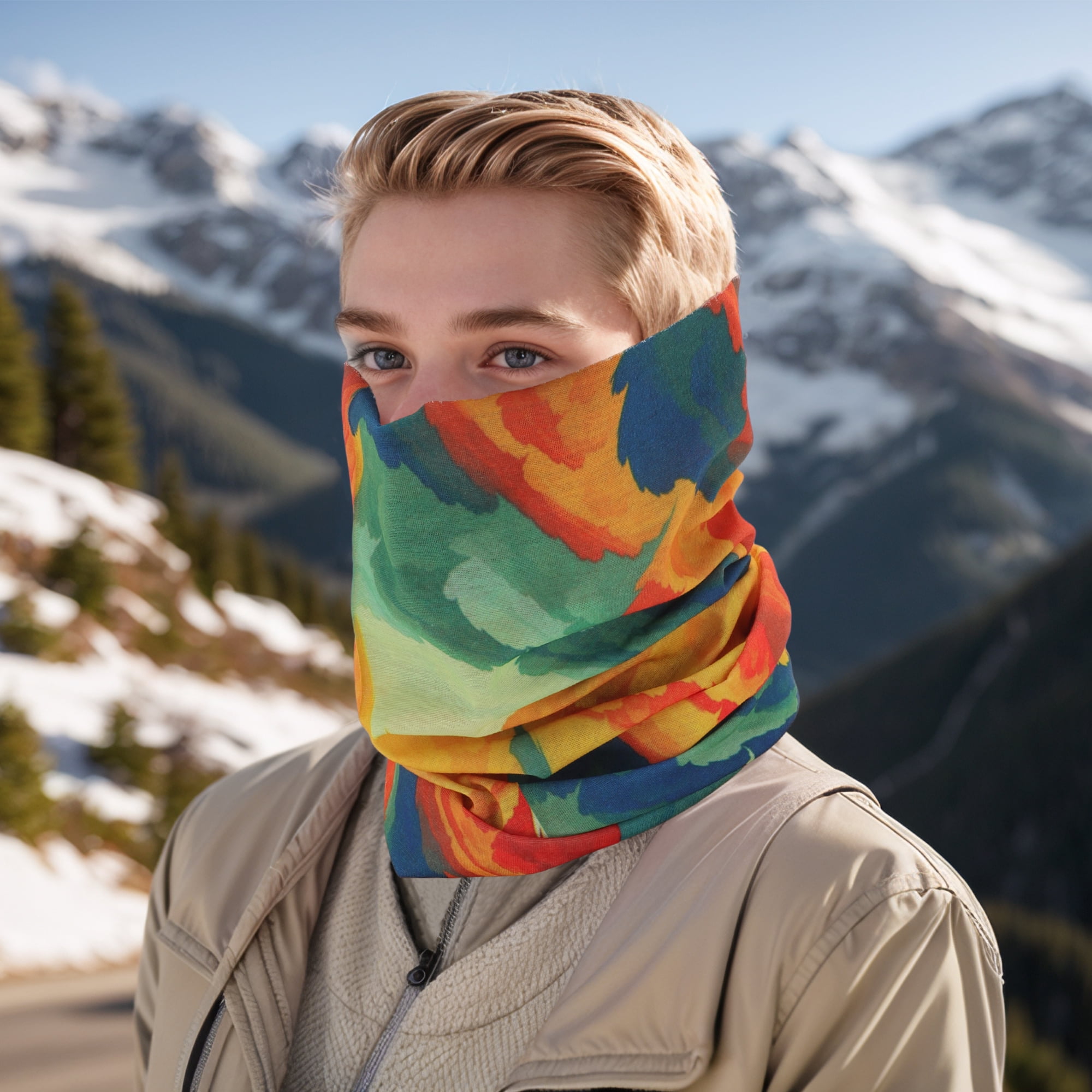 Unique Bargains Cloud Pattern Face Scarf Mask Orange 1 Pc