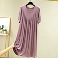 thumbnail image 2 of Night Gowns for Adult Women’s Short Sleeve Pleated Nightgown Lightweight Loose Home Long Dress Summer Soft Comfy Nightshirt Loungewear Purples L, 2 of 7