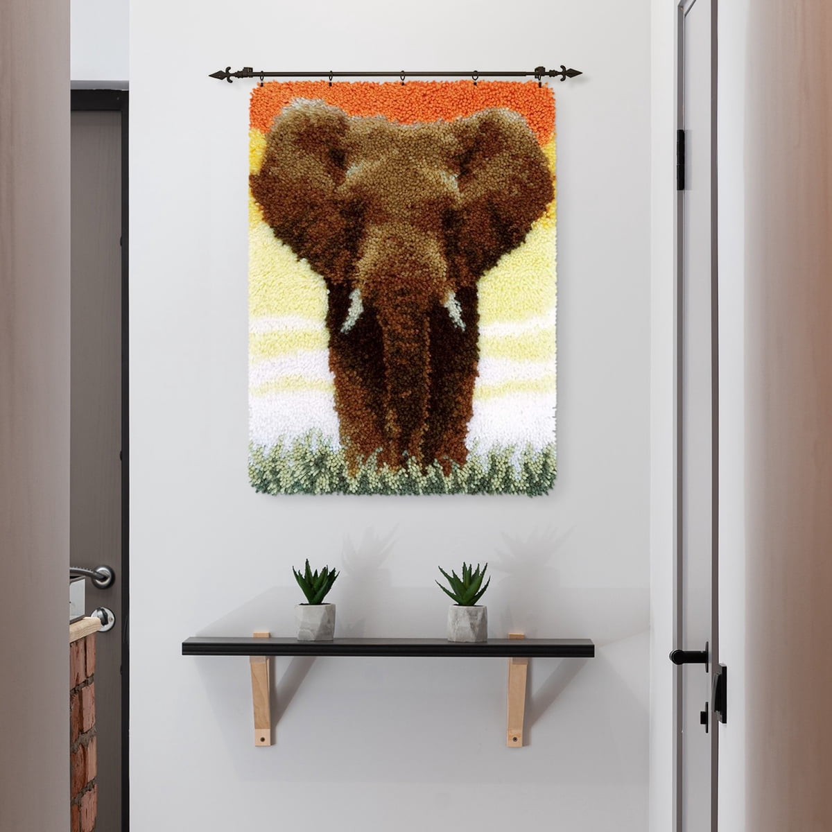 Latch hook rug kit,latch hook cushion kits,Deer And Elephants Latch Hook Rug Kit for Adults Crocheting Carpet Rug Yarn Sofa Cushion Mat Tapestry DIY Carpet Arts Crafts 50×38cm/20*15in