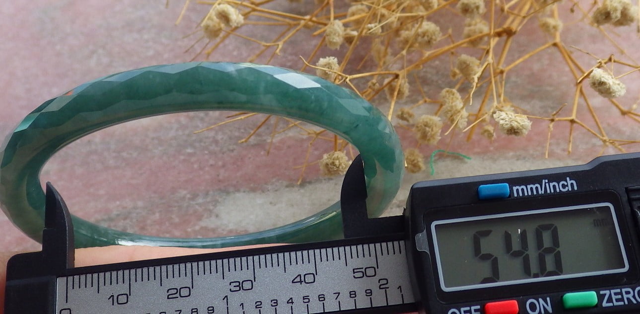 Icy Green Natural A JADE Jadeite Dia Cut Circle Bangle Bracelet 55 mm 683392 TN