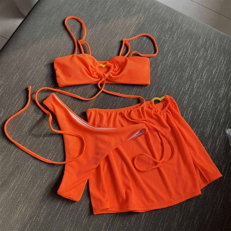 WMTBSRSW Women s Triangle Bikini Sets Ribbed Lace Up Three Piece Swimsuit Suspender Push Up Bra Cheeky Thong with High Waisted Boy Short