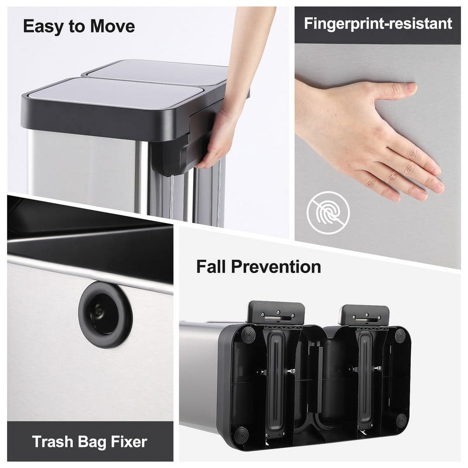 16 Gal Dual Garbage Can & Recycle Bin, 2 Compartments & 2 Pedal