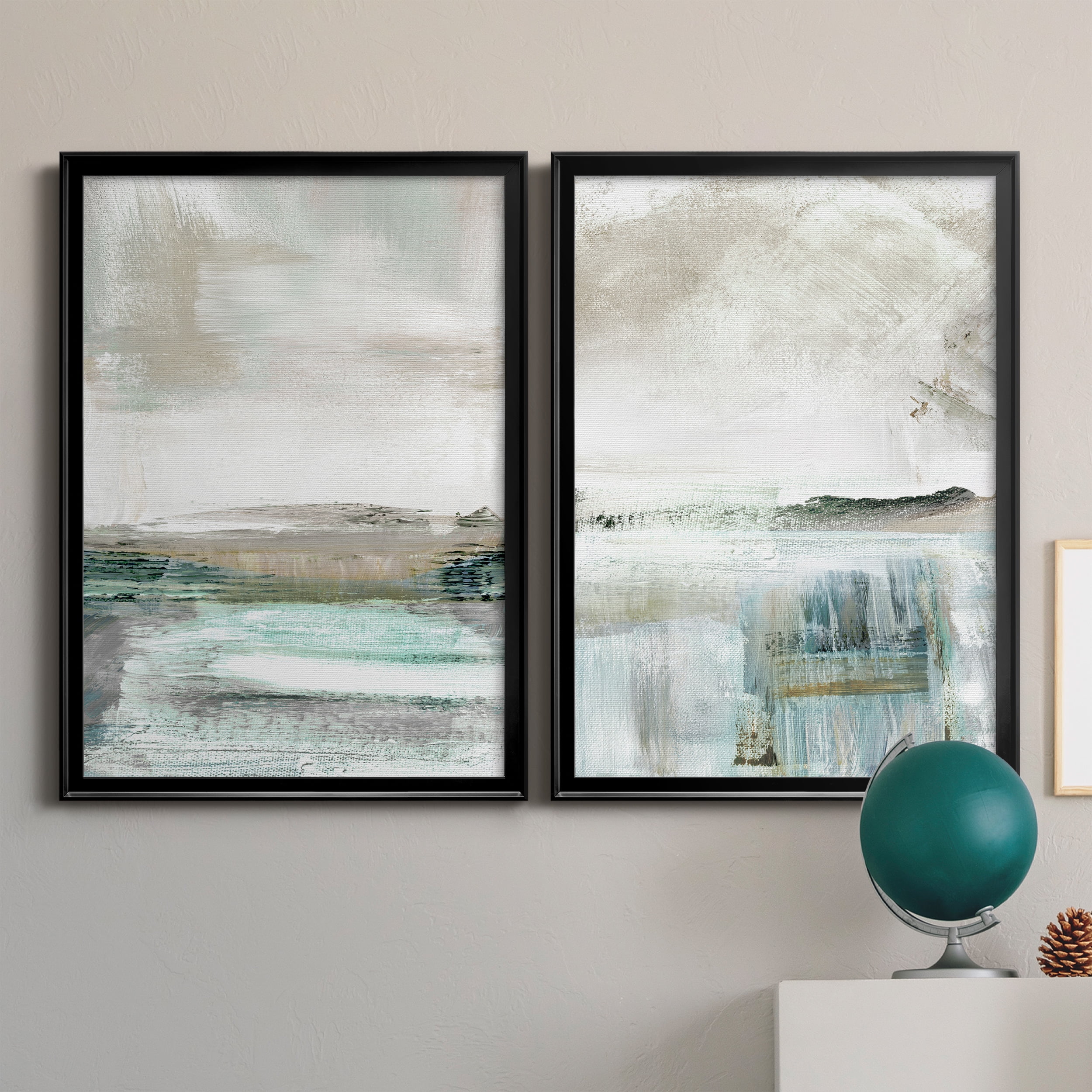 2 Piece Set Summer Teal I Premium Framed Canvas - Ready to Hang - 26.5 x 36.5 Each - Black Frame