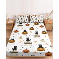 thumbnail image 2 of King Size Fitted Sheet Set - Halloween 3 Piece Bedding Sets 16" Deep Pocket Fitted Sheet with 2 Pillowcases, Cats Ghosts Star Moon Pumpkins Brushed Microfiber Hotel Luxury Bed Sheets, 2 of 9