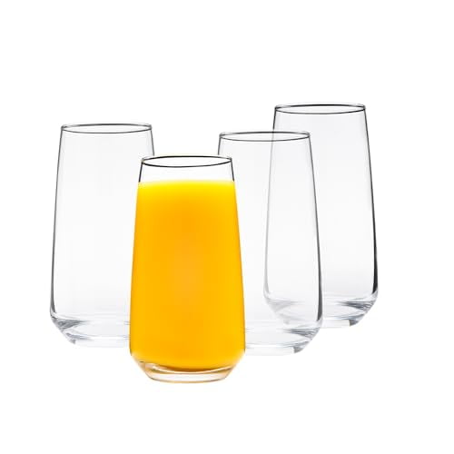 Vikko Drinking Glasses, Glass Cups, Set of 4 Highball Water Glasses 16.25 Ounce, Premium Tall Drinking Glass, Dishwasher Safe DrinkingWare