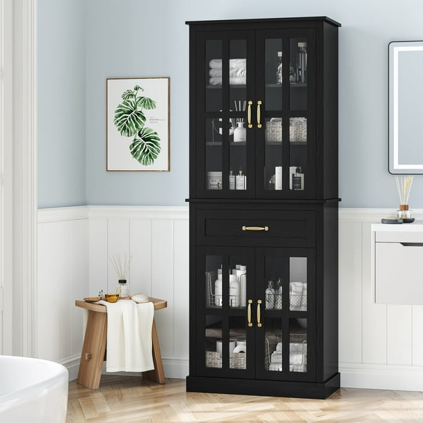 Homfa 71'' Freestanding Wooden Cabinet, Bathroom Linen with 4