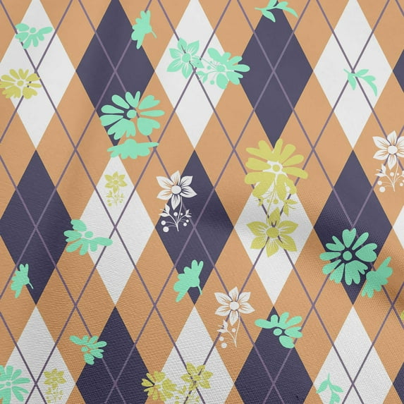oneOone Viscose Chiffon Brown Fabric Check Argyle Floral Craft Projects Decor Fabric Printed By The Yard 42 Inch Wide