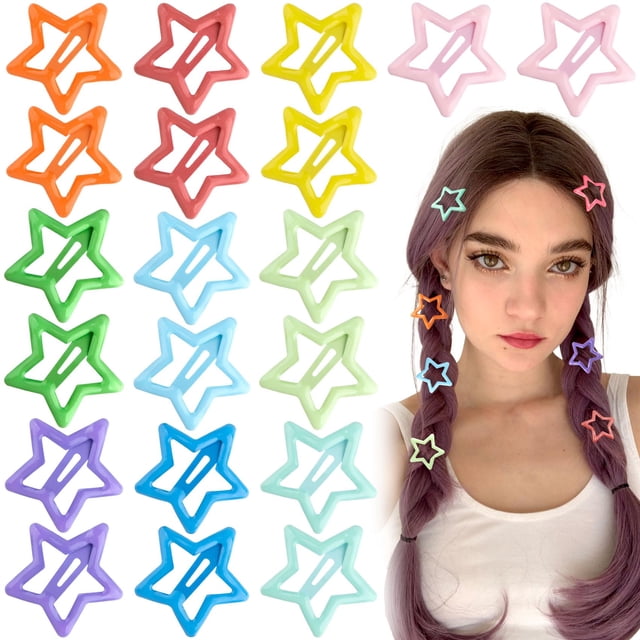 Joez Wonderful 20 pinzas para el pelo de estrella multicolor de 3 cm, pinzas de metal para el pelo, lindas pinzas de estrella, pasadores para el pelo, accesorios antideslizantes para el pelo para muje
