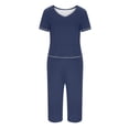 thumbnail image 3 of XuJwPNcy Two Piece Sets for Women V Neck Short Sleeve Tops with Capri Pants Matching Sets Clothing, 3 of 5
