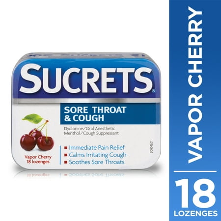 Sucrets Sore Throat & Cough Lozenges, Vapor Cherry Flavor, 18