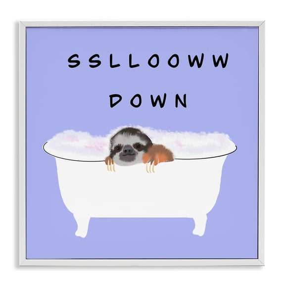 Stupell Industries Cottage Slow Down Baby Sloth Bubble Bath Lavender Purple White Framed Giclee Art, 12 x 12, by Ashley Singleton
