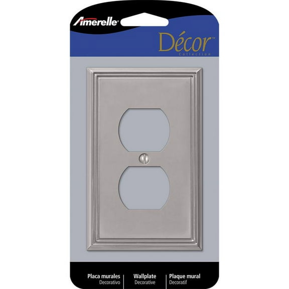 1 Pc, Amerelle Metro Brushed Nickel 1 Gang Die-Cast Metal Duplex Wall Plate 1 Pk