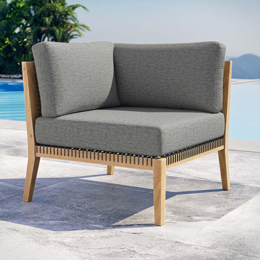 Modway Clearwater Teak Wood and Fabric Outdoor Corner Chair in Gray/Graphite