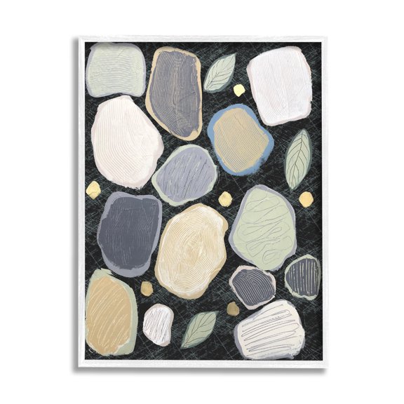 Stupell Industries Abstract Pebbles & Leaves Abstract Painting White Framed Art Print Wall Art, 11 x 14