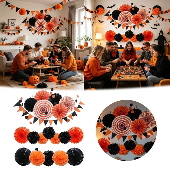 Halloween Paper Fan Hanging Decorations Set 20 Pieces Black 1pc