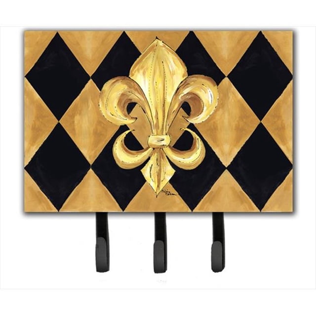 6 x 9 In. Black and Gold Fleur de lis New Orleans Leash or Key Holder