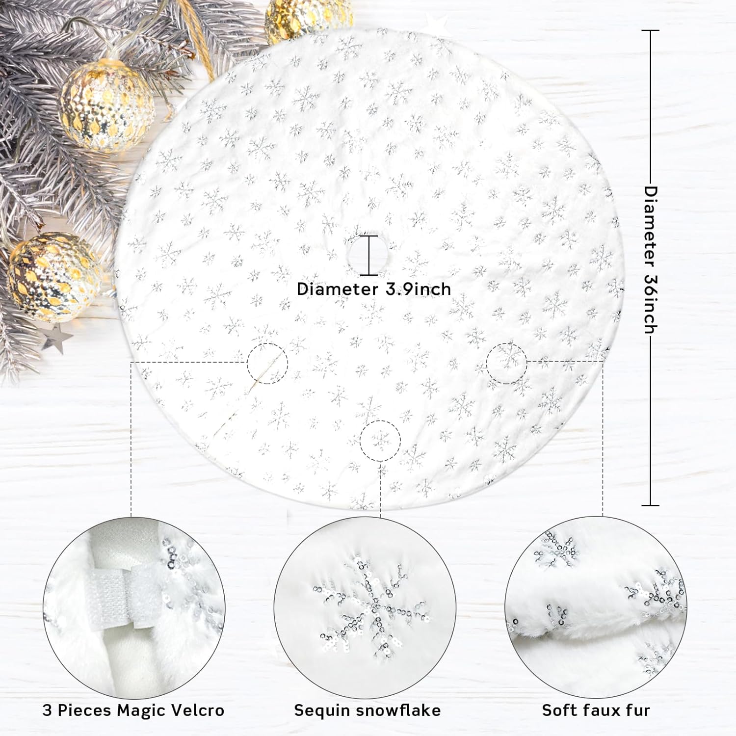 Lomyolo 30-Inch White Plush Christmas Tree Skirt photo 5