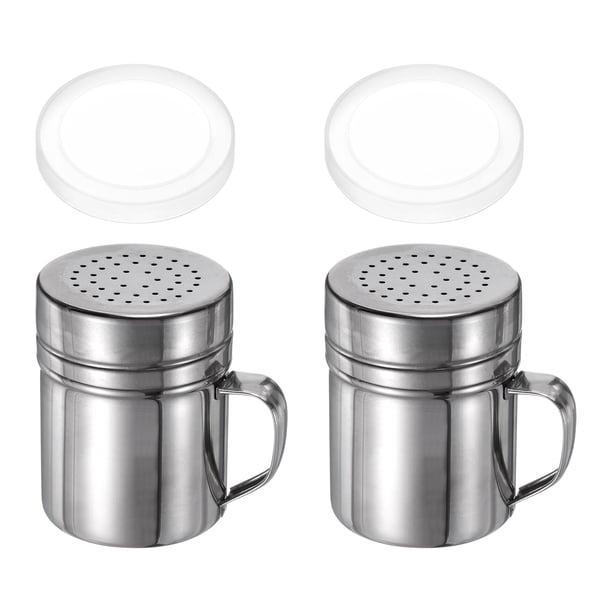 Uxcell 2pcs Saleros de 10 onzas de acero inoxidable con mango y tapa para sal, azúcar y harina