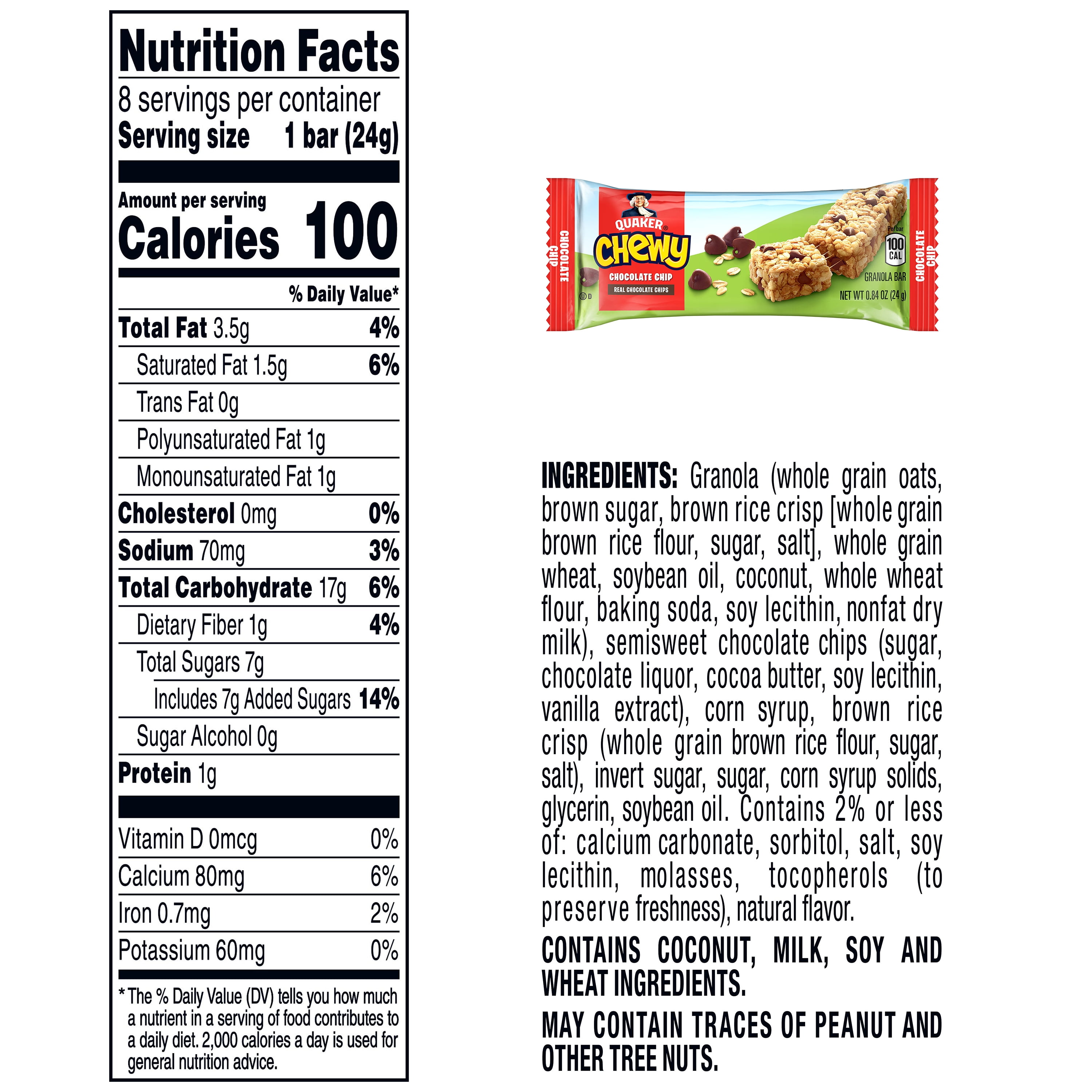 (12 pack) Quaker Chewy Chocolate Chip Granola Bars, 8 Count, 0.84 oz Bars
