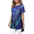 thumbnail image 4 of Summer Short Sleeve Tunic Tops for Women High Low Hem Vintage Print Shirts Loose Pullover T-shirt Ladies Plus Size Round Neck Blouse Tee, 4 of 6
