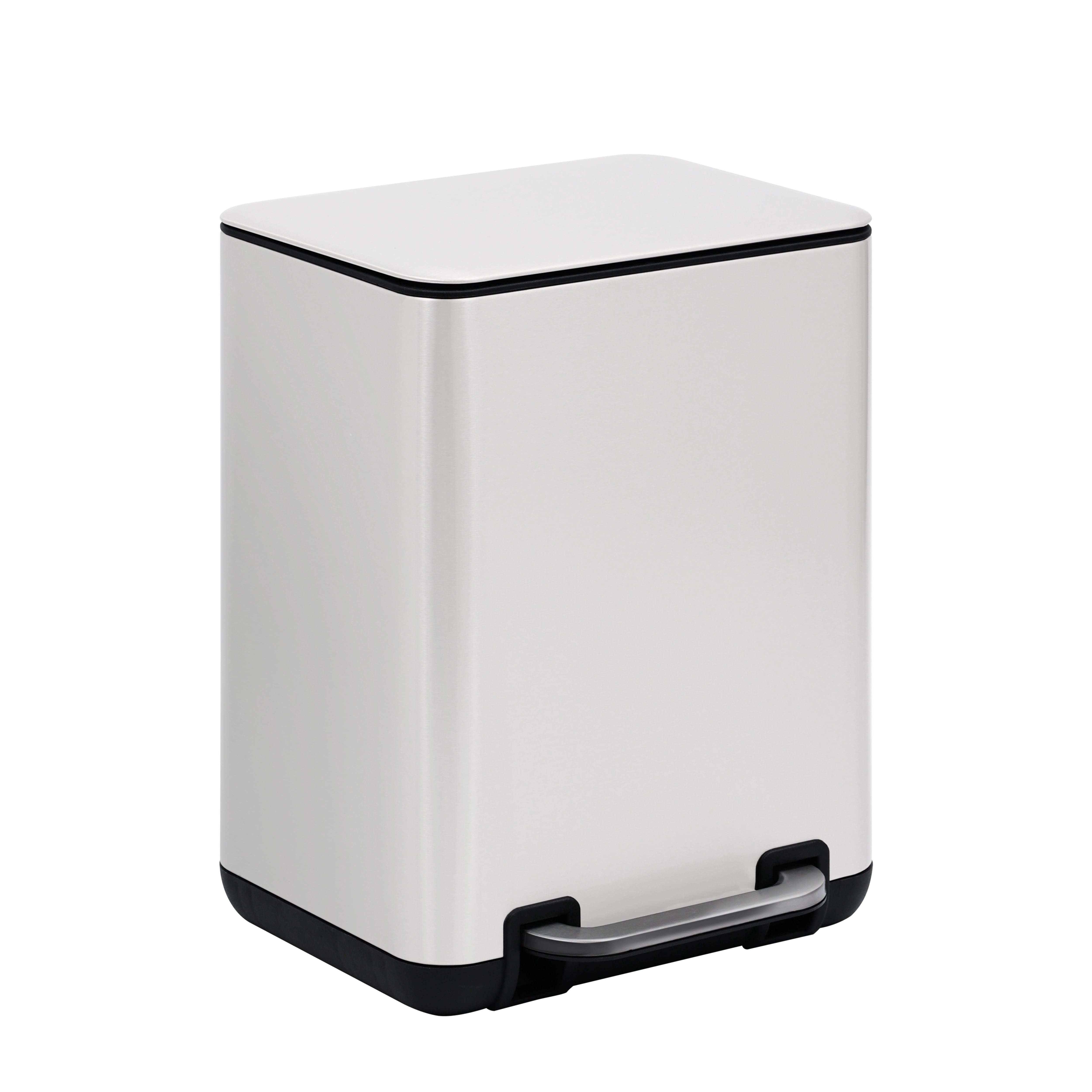 SunnyPoint 6 Liter / 1.58 Gallon Trash Can with Plastic Inner Buckets; Rectangle Bathroom, Office, Kitchen, and Bedroom Step On and Slow Close (WHT)