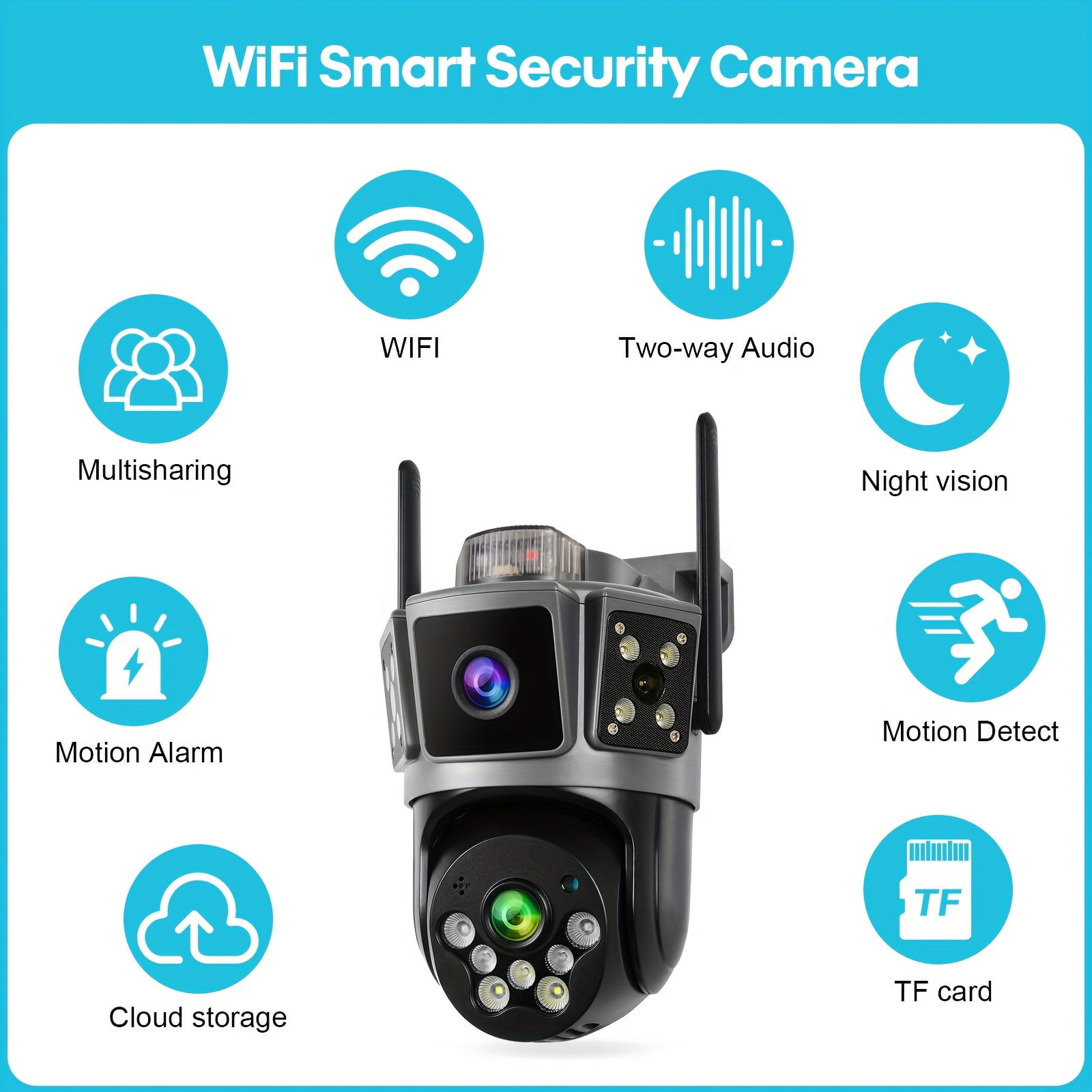 2Pcs Dual-Lens 2K Wireless Security Camera, 355° Pan-Tilt Rotation, Wired RJ45 & WiFi, Color Night Vision, AI Home Monitoring Camera